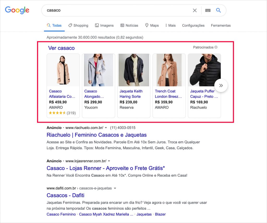 Canal de vendas: Google Shopping